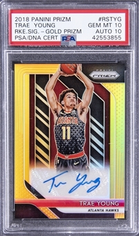 2018-19 Panini Prizm "Rookie Signatures" Gold Prizm #TYG Trae Young Signed Rookie Card (#03/10) - PSA GEM MT 10, PSA/DNA 10